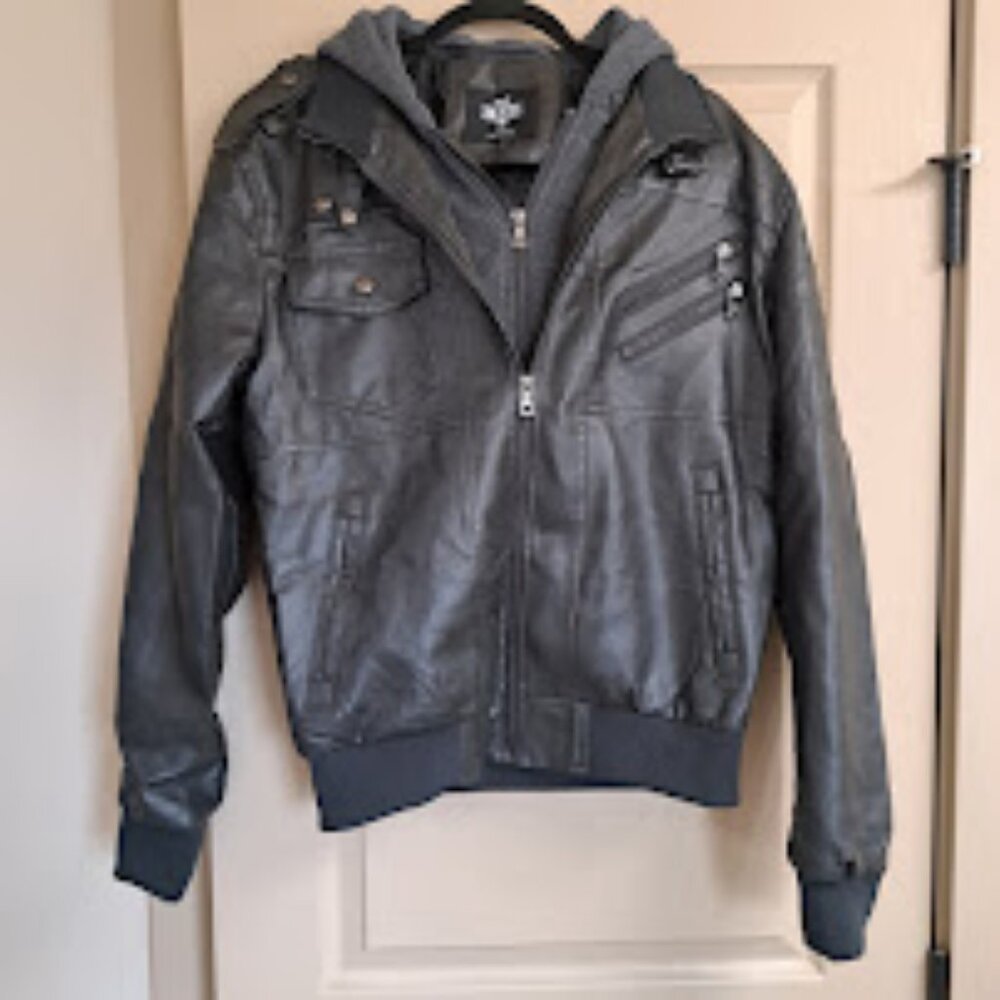 Faux Leather jacket Mens smalll The Hood collection dark brown‎